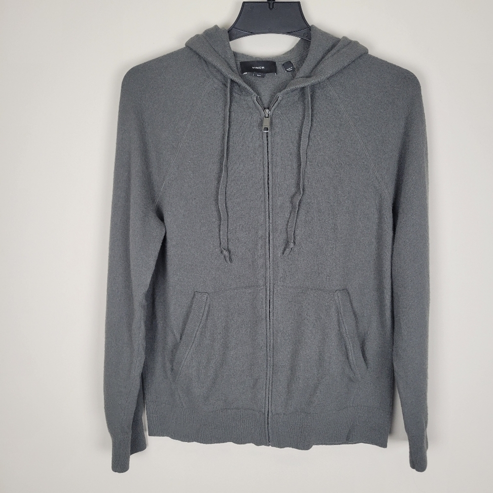 Vince Wool Cashmere Full Zip Up Hoodie Sweater Womens Medium Gray